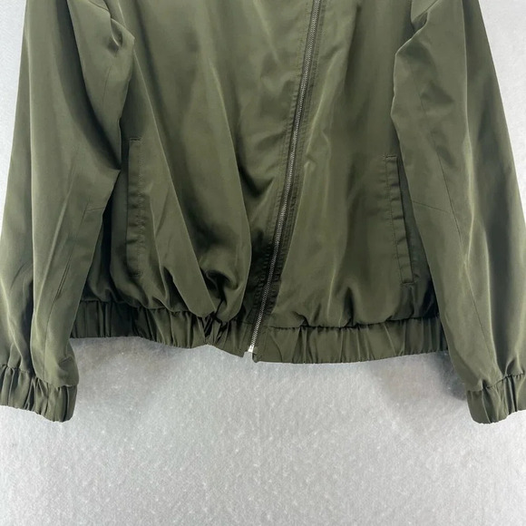 Nine West Jacket Womens Sz S Moto Bomber Asymmetric Zip Long Sleeve Olive Green - Picture 4 of 13